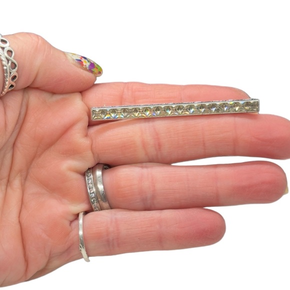 Vintage Art-Deco Sterling Silver & Clear Paste Baguette Bar Pin - Picture 8 of 9